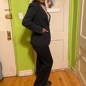 Blue Suit with Wide Leg Pant and Pencil Skirt